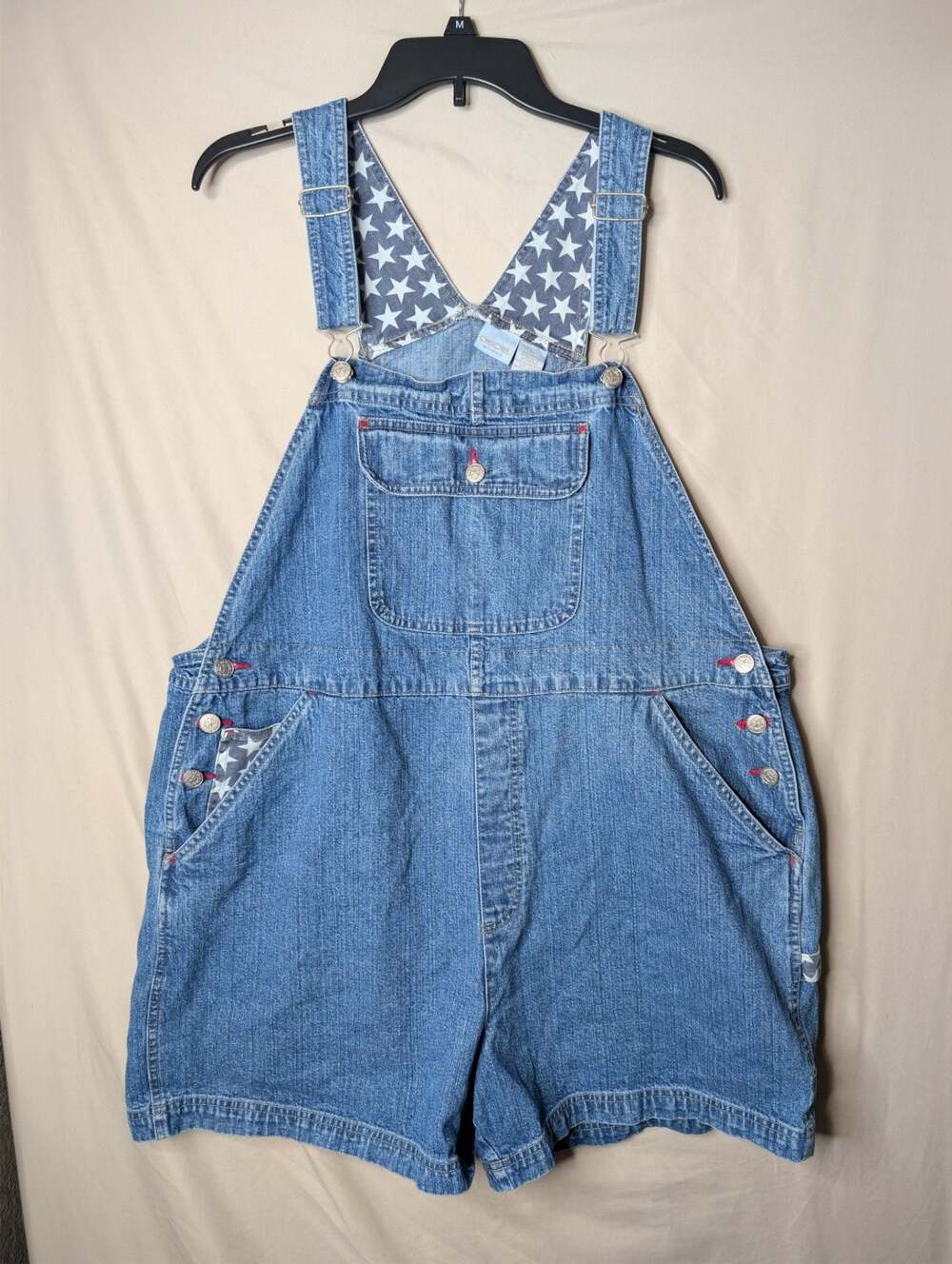 Cherokee Woman Patriotic Star Pattern Denim Short Overalls